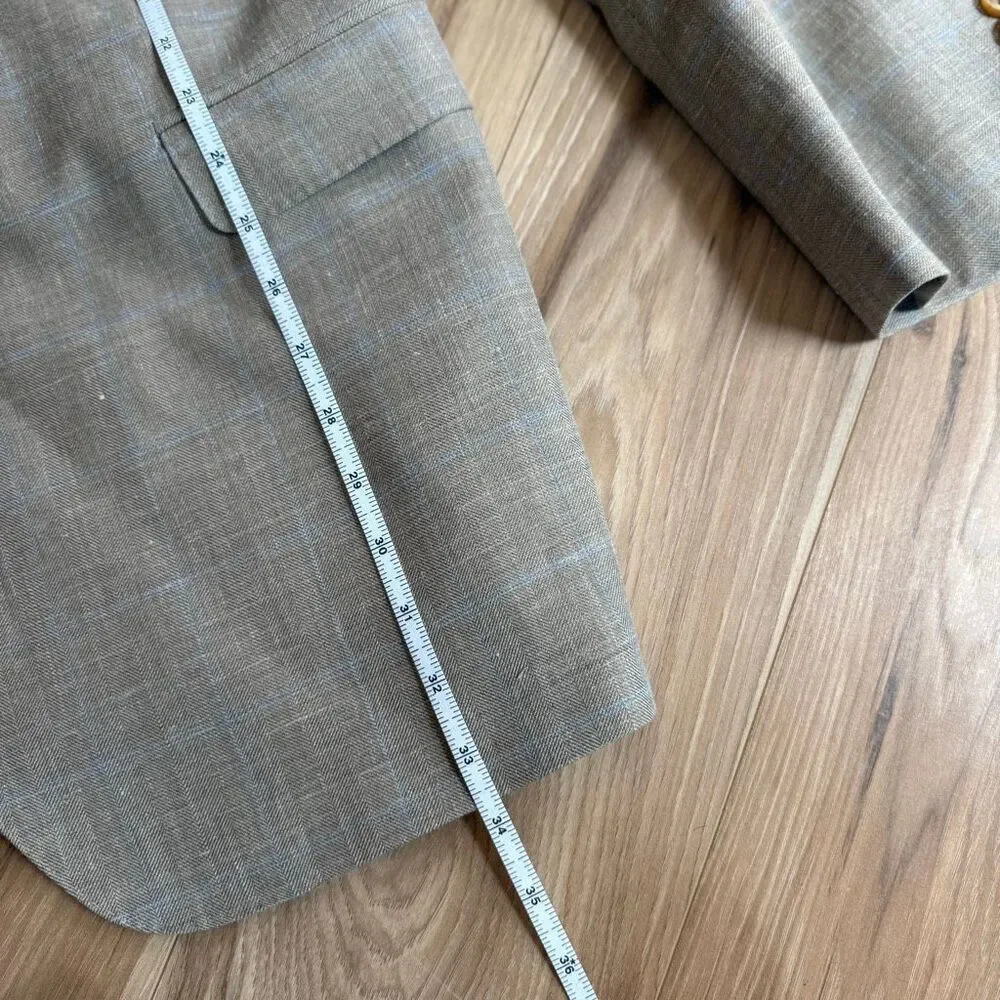 Brooks Brothers Mens Beige Fitzgerald Wool Silk Blend Sport Coat Blazer Size 44L